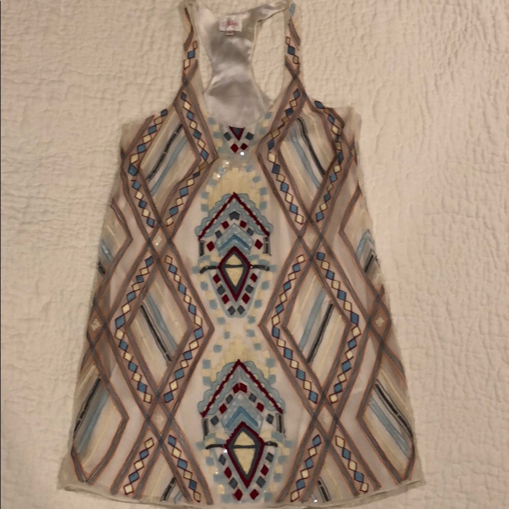 Parker Multicolored Sequin and Embroidered Dress